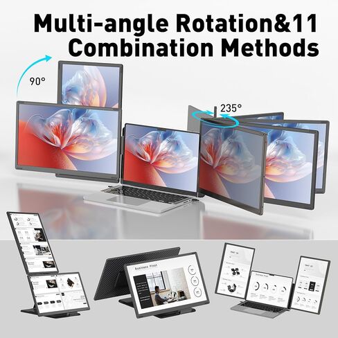 Laptop Screen Extender, 15.6" Triple Laptop Monitor Extender, FHD 1080P Detachable Portable Monitor for Laptop, USB-C/Type-C Plug&Play, Compatible with Mac/Android/Wins in Kuwait