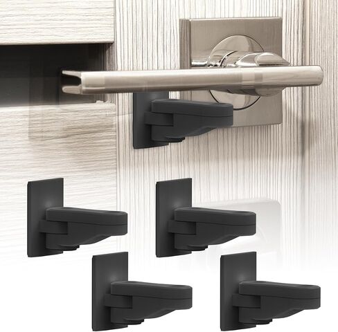 4 Pack Childproof Door Lever Lock, Baby Proof Door Handle Lock, Compact Minimalist Design, Strong Adhesive, Easy Installation – No Tools or Drilling Needed (2 White, 1 Black, 1 Brown) in Saudi Arabia