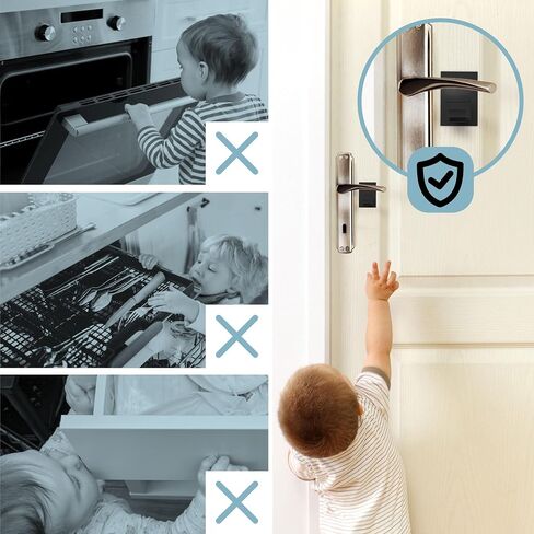 4 Pack Childproof Door Lever Lock, Baby Proof Door Handle Lock, Compact Minimalist Design, Strong Adhesive, Easy Installation – No Tools or Drilling Needed (2 White, 1 Black, 1 Brown) in Saudi Arabia