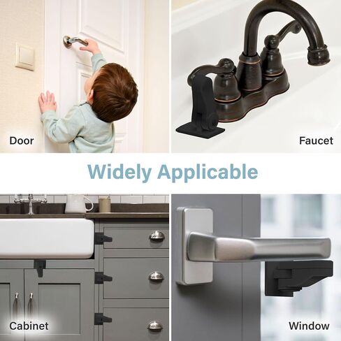 4 Pack Childproof Door Lever Lock, Baby Proof Door Handle Lock, Compact Minimalist Design, Strong Adhesive, Easy Installation – No Tools or Drilling Needed (2 White, 1 Black, 1 Brown) in Saudi Arabia