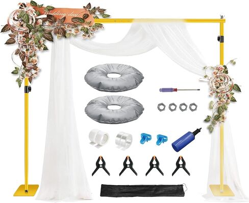 Square Backdrop Stand 9.2x10.5 FT Adjustable Pipe and Wedding Photography Backdrop Stand Kit with Steel Base for Wedding Birthday Party Photo Booth Background Photography Decoration (Gold) in Saudi Arabia