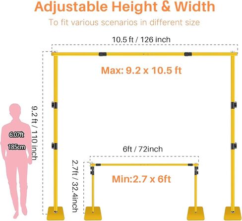 Square Backdrop Stand 9.2x10.5 FT Adjustable Pipe and Wedding Photography Backdrop Stand Kit with Steel Base for Wedding Birthday Party Photo Booth Background Photography Decoration (Gold) in Saudi Arabia