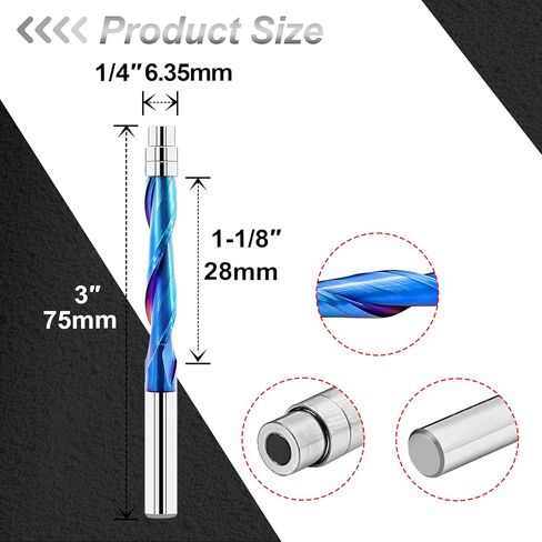 Up Down Compression Spiral Flush Trim Router Bit - 1/4 Inch Shank Solid Carbide Spiral Router Bit with Bottom Bearing for Trimming Wood in Kuwait