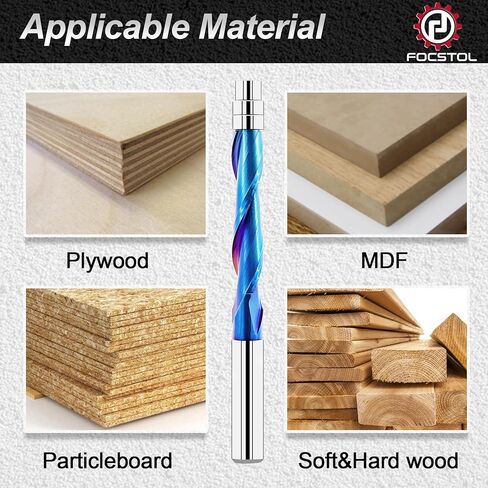 Up Down Compression Spiral Flush Trim Router Bit - 1/4 Inch Shank Solid Carbide Spiral Router Bit with Bottom Bearing for Trimming Wood in Kuwait