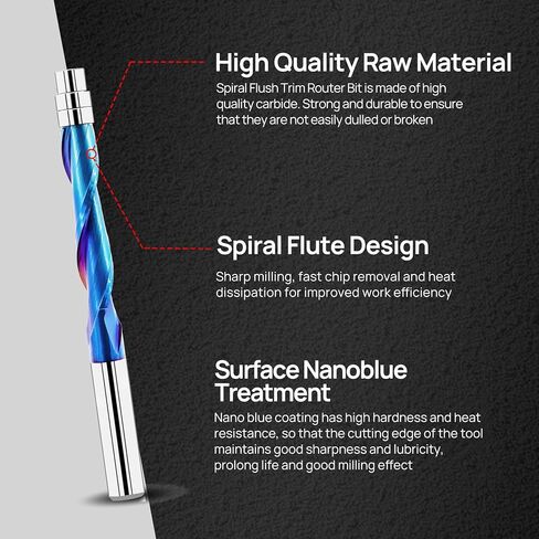 Up Down Compression Spiral Flush Trim Router Bit - 1/4 Inch Shank Solid Carbide Spiral Router Bit with Bottom Bearing for Trimming Wood in Kuwait