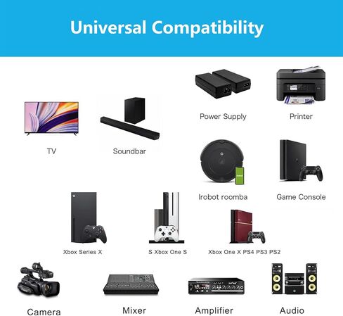 10FT TV Power Cord 2 Prong AC Wall Plug Compatible with Amazon Fire TV 43" 50" 55" 65" 75" 4-Series Omni Series 4K UHD Toshiba Hisense Apple Samsung Smart Cable(10FT) in Kuwait