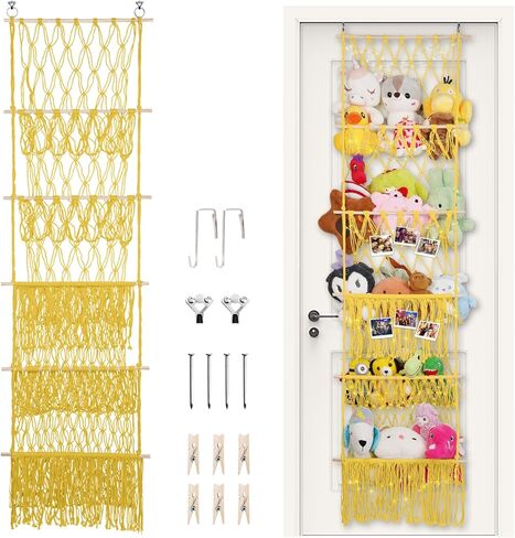 5 Tier Stuffed Animal Storage,Over Door Organizer with LED Light & Clips,Extra Large Boho Stuffed Animal Hammock Corner for Nursery Kids Girls Boys Small Or Large Plushies(gray) in Saudi Arabia