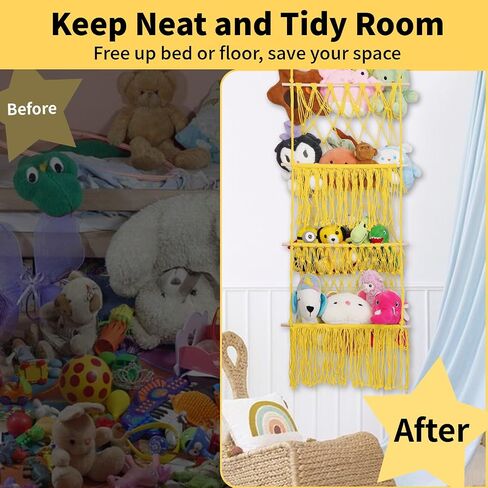 5 Tier Stuffed Animal Storage,Over Door Organizer with LED Light & Clips,Extra Large Boho Stuffed Animal Hammock Corner for Nursery Kids Girls Boys Small Or Large Plushies(gray) in Saudi Arabia