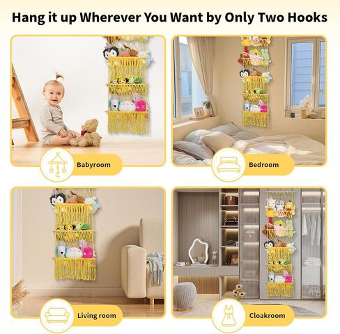 5 Tier Stuffed Animal Storage,Over Door Organizer with LED Light & Clips,Extra Large Boho Stuffed Animal Hammock Corner for Nursery Kids Girls Boys Small Or Large Plushies(gray) in Saudi Arabia