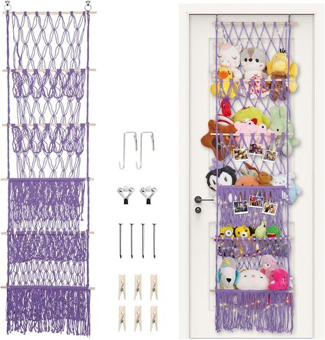 5 Tier Stuffed Animal Storage,Over Door Organizer with LED Light & Clips,Extra Large Boho Stuffed Animal Hammock Corner for Nursery Kids Girls Boys Small Or Large Plushies(gray) in Saudi Arabia