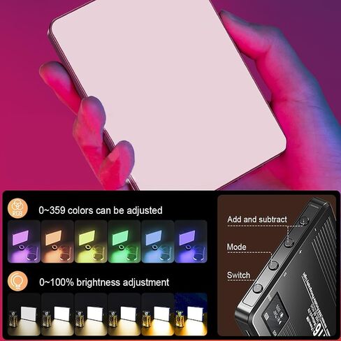 RGB Video Camera Lights,Cold Shoe Light for Pictures, Portable Light,Full Color 2700-6500K, 92 LED Beads and 42 RGB Beads, with 2 1/4 Standard Screws with 2 Cold Shoe Slot,2000mAh Rechargeable CRI 85+ in Saudi Arabia