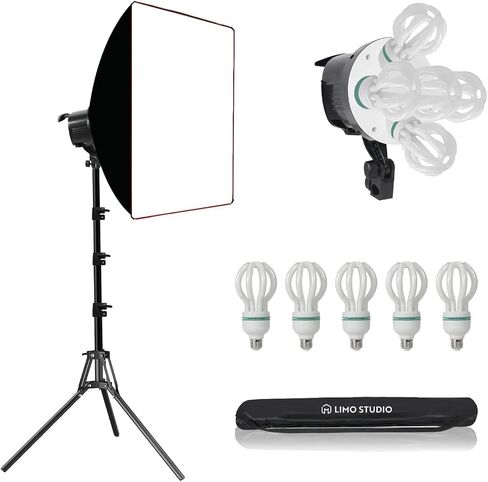 Limostudio [1000W Wright LED] 20 × 28 بوصة (W x H) مربع ناعم متوسطة مع 3000 Lumen / 144 LED Bulb Head مع التحكم في ضوء قبضة اليد ، 50 واط ، 5500 ك ، 95> CRI ، الحامل الثقيلة ، Agg3447 in Saudi Arabia