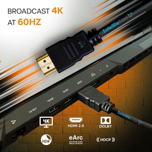 كابل SatelliteSale الرقمي عالي السرعة 2.0 HDMI 4K/60 هرتز 18 جيجابت في الثانية PVC 2160p سلك أسود سلك عالمي 3 أقدام in Saudi Arabia