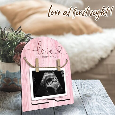 Hello World Baby Newborn Wooden Sign - Ultrasound Picture Frame With Stand - Double Sided Print Unfinished Baby Announcement Plaque - Hospital Nursery Baby Milestone Board & Pregnancy Gift(White)- A05 in Saudi Arabia