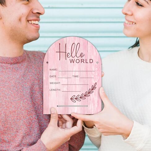 Hello World Baby Newborn Wooden Sign - Ultrasound Picture Frame With Stand - Double Sided Print Unfinished Baby Announcement Plaque - Hospital Nursery Baby Milestone Board & Pregnancy Gift(White)- A05 in Saudi Arabia