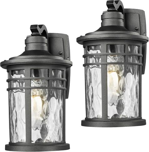 Darkaway Large Outdoor Porch Lights Wall Mount, 15inch Outdoor Wall Sconces with Seeded Glass Waterproof Exterior Lights for Patio Yard House Hallway Doorway Garage(Large, White) in Kuwait