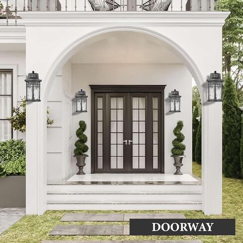 Darkaway Large Outdoor Porch Lights Wall Mount, 15inch Outdoor Wall Sconces with Seeded Glass Waterproof Exterior Lights for Patio Yard House Hallway Doorway Garage(Large, White) in Kuwait