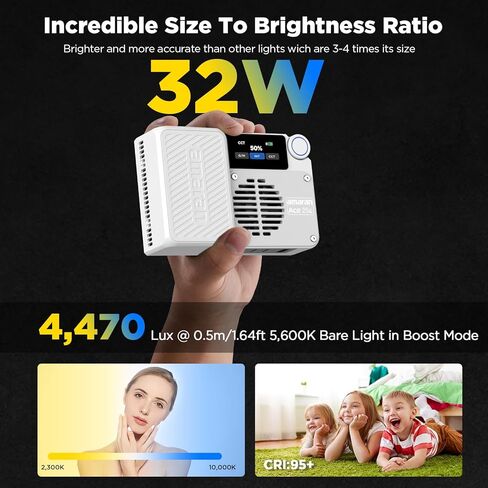 Amaran Ace 25x Kit ، ضوء LED ثنائي اللون: وضع التعزيز حتى 32W ، ضوء فيديو صغير ثنائي اللون (2700-6500 كيلو) ، 1600 لوكس@1M ، بطارية 4500 مللي أمبير مع شحن PD سريع للمبدعين المحمول (الفضة) in Kuwait