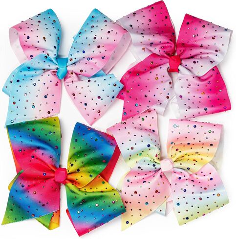 Large Hair Bows - Set of 4 Unique Hand Made with Jewels - Solid Color - Alligator Clip - Sparkle Theme - Girls Toddlers Adult in Saudi Arabia