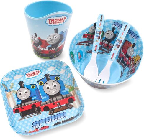 4 Pcs Set Cartoon Durable Tableware Meal Dishes Mealtime Food Feeding Eating Set includes Dinner Serving Bowl Plate Cup with a Matching Spoon and Fork in Saudi Arabia