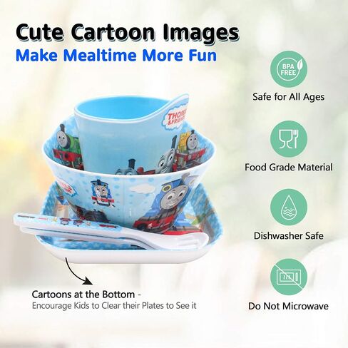 4 Pcs Set Cartoon Durable Tableware Meal Dishes Mealtime Food Feeding Eating Set includes Dinner Serving Bowl Plate Cup with a Matching Spoon and Fork in Saudi Arabia