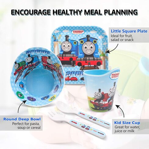 4 Pcs Set Cartoon Durable Tableware Meal Dishes Mealtime Food Feeding Eating Set includes Dinner Serving Bowl Plate Cup with a Matching Spoon and Fork in Saudi Arabia