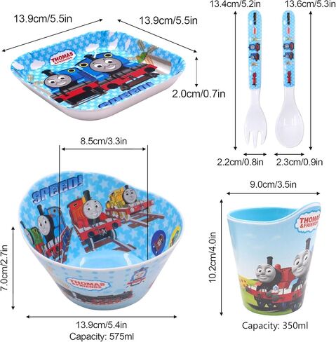 4 Pcs Set Cartoon Durable Tableware Meal Dishes Mealtime Food Feeding Eating Set includes Dinner Serving Bowl Plate Cup with a Matching Spoon and Fork in Saudi Arabia