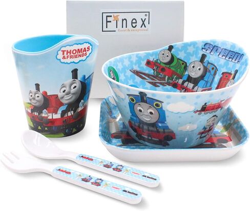 4 Pcs Set Cartoon Durable Tableware Meal Dishes Mealtime Food Feeding Eating Set includes Dinner Serving Bowl Plate Cup with a Matching Spoon and Fork in Saudi Arabia