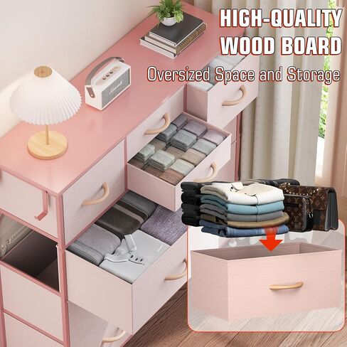 10 Drawer Dresser, Chest of Drawers for Bedroom, PU Dresser with Side Pockets, Hooks, Wooden Top and Sturdy Metal Frame for Living Room, Closet, Hallway (Black) in Saudi Arabia