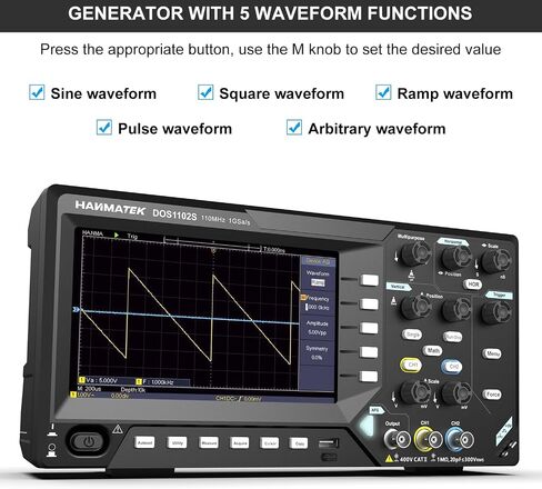 HANMATEK DOS1104 راسم الذبذبات الرقمي مع 4 قنوات وشاشة 7 بوصة / 18 سم، شاشة TFT-LCD، مجموعة راسم الذبذبات الاحترافية المحمولة مع معدل أخذ العينات 1GS/s in Kuwait