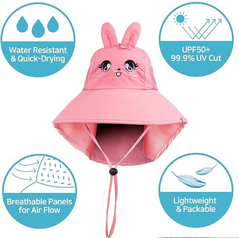 Kids Sun Hat UPF 50+ Boy Girl Protection Hat Wide Brim Beach Hats with Mesh and Adjustable Chin Strap Blue in Saudi Arabia