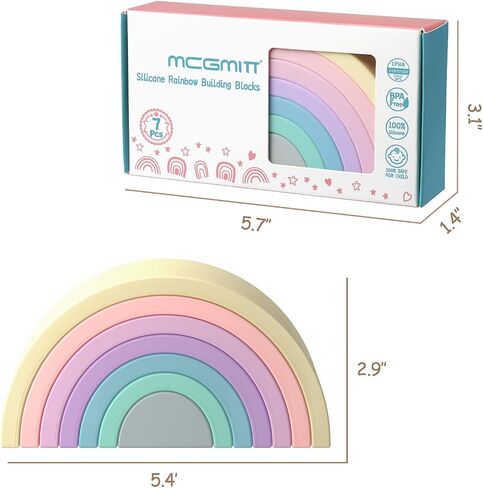 MCGMITT Rainbow Stacking Toy, Silicone Rainbow Stacker for Toddlers, Montessori Nesting Blocks, Building Creative Color Shape Matching Toy Set, 7 Layers (Brown) in Saudi Arabia