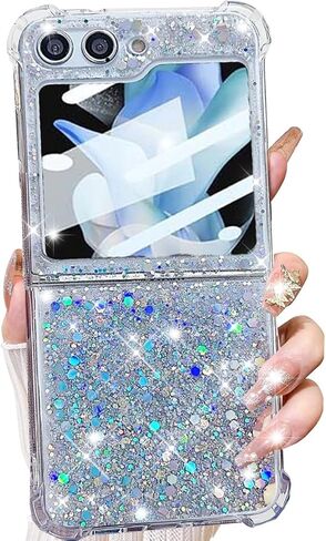 for Samsung Galaxy Z Flip 6 Glitter Case, Cute Bling Sparkle Sparkly Shiny Soft TPU Silicone Clear Bumper Four Corner Shockproof Protective Case for Women Girls for Galaxy Z Flip 6 5G (Pink) in Kuwait