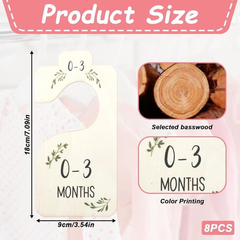 TIESOME 8 PCS Baby Closet Dividers, Wooden Double-Sided Baby Clothes Size Hanger Organizer Adorable Infant Clothes Hanger Separators Nursery Decor Hanger Dividers for Home Nursery (White) in Saudi Arabia
