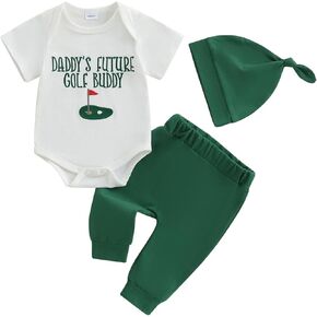 Omkzanbi New to the Club Baby Boy Golf Outfit Daddy's Little Caddy Embroidery Romper Jogger Pants Hat 3Pcs Coming Home Outfit
