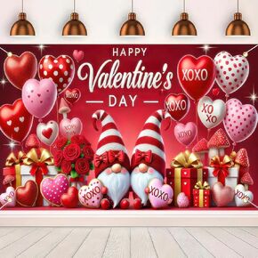 Happy Valentines Day Banner Dwarf Romantic Valentine's Day Banner 71 * 43inchs Hearts Hanging Background for Indoor Outdoor Valentines Decorations Holiday Shooting Background.