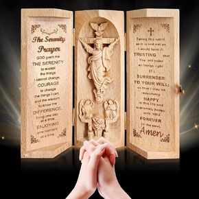 Statue of Jesus Prayer Box Christian Decor - Catholic Wooden Statue - Nativity Family Figurine Decoration - 6 Inch Boxwood Christus Cylinder Statue Decor Collectible Religious Ornaments Gifts
