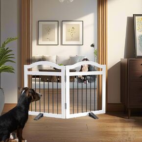 Freestanding Pet Gate Indoor Wooden Dog Gates for Doorways White Foldable Dog Fence for Stairs Puppy Gate for The House,Support Feet Included,Cedar,24" Height-3 Panels