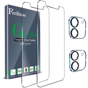 Ferilinso [4 Pack 2 Pack Screen Protector for iPhone 12 with 2 Pack Camera Lens Screen Protector [Tempered-Glass] [Military Protective] [HD Clear] [Case Friendly] [Anti-Fingerprint] [Anti-Scratch]