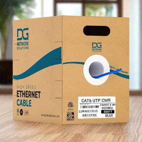 DG Cat6 Riser (CMR)، 1000 قدم، غير محمي، 23AWG، نحاس عاري صلب، سرعات تصل إلى 10 جيجابت، بدون شريحة، إنهاء أسرع وأسهل، 550 ميجا هرتز، مدرج في قائمة ETL، كابل إيثرنت بالجملة، أصفر