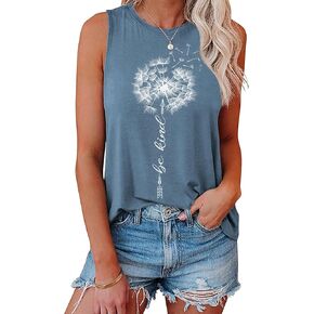 Hount Womens Casual Loose Graphic Comfy Tank Tops Summer Basic T-Shirts Sleeveless Shirts Tunic Tops