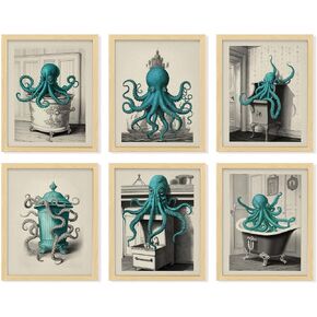 97 Decor Vintage Octopus Decor - Octopus Bathroom Decor, Nautical Octopus Wall Art, Octopus Posters, Sea Monster Artwork Pictures for Home Decoration (8x10 UNFRAMED)