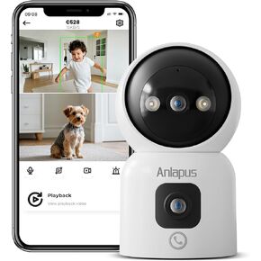Anlapus 4 x C528 4MP Dual Lens(2MP+2MP) Indoor Security Camera with Motion Detect, Auto Track, Plug-in, 360° WiFi Pan/Tilt Camera, 2.4GHz WiFi, Two-Way Talk, Light & Siren Alert, SD Card Not Include