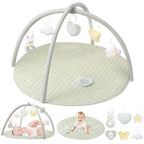 Baby Gym Play Mat, Tummy Time Mat with 6 Detachable Toys, Stylish Activity Play Mat for Babies 0-6-12 Months, Essential Gift for Newborns and Toddlers, Pink