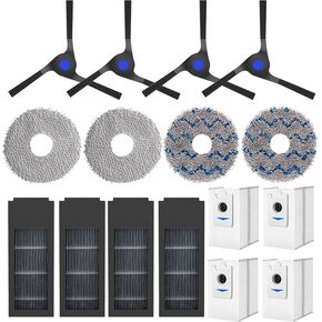 Spare Parts Accessories Kit Compatible With ECOVACS DEEBOT X2 Omni Vacuum Cleaner.1 Main Rubber Brush,1 Normal Main Brush,4 Side Brush,4 Hepa Filters,4 Mop Pads,3 Dust Bags (17 Pack-Black)