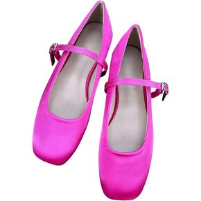Dear Time Women's Flower Ballets Square Toe Flats Mary Jane Shoes Easy Buckle Strap Flat Dress Shoes