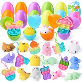 JOYIN 48 Pcs Prefilled Easter Eggs with Assorted Toys, Filled with Mochi and pop Bubble for Easter Egg Hunt, Kids Basket Stuffers, Party Favor Decor Supply, Classroom Prize