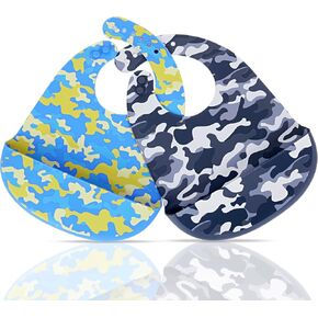 Pack of 2 Silicone Bibs for Babies and Toddlers | Kids Adjustable Soft Waterproof Silicone Bibs with Food Catcher