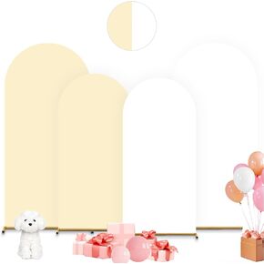 Arch Backdrop Cover, Set of 2 Double Color Wedding Arch Cover (6+7.2FT),Wedding Arch Cover Spandex Fitted Arch for Wedding Birthday Party Decoration (White+Beige)