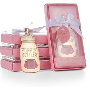 18pcs Bottle Openers for Baby Shower Favors Gifts, Bridal Baby Shower Decorations Souvenirs, Poppin Bottles Openers with Exquisite Gifts Box Used for Baby Party (Pink-Baby Carriage, 18)